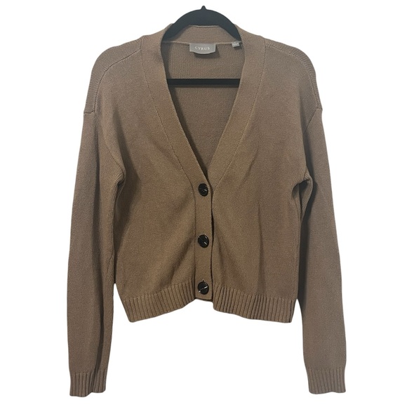 CYRUS Taupe Brown Button Down Cropped Cardigan Size M - Picture 2 of 5